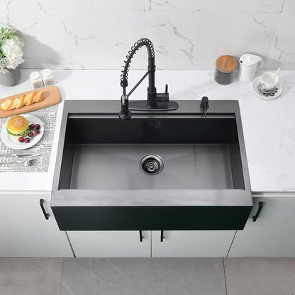 30 Inch Black Drop In Farmhouse Sink Workstation-Bokaiya 30 x 22 Black Stainless Steel Farmhouse Sink Top Mount Ledge Workstation 16 Gauge Single Bowl Drop In Kitchen Sink with Cutting Board