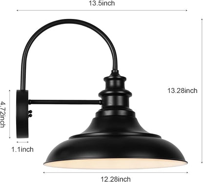 Outdoor Barn Light Fixtures, 12.3 Inch Large Dome Farmhouse Exterior Wall Mount Lights, Wall Sconce Indoor Wall Lighting, Industrial Black White Finish Lanterns for Porch, RZ004-4 BK+WH