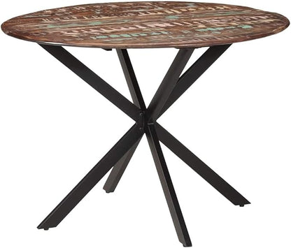 43.3 in Round Dining Table Small Reclaimed Wood Multicolor Steel Frame Rustic Industrial Kitchen & Dining Room Table Seats 4 for Cozy Spaces