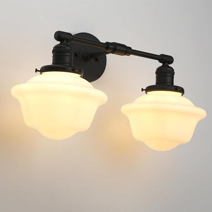 Pathson 2-Lights Milk White Glass Wall Sconce Lights, Modern Classic Wall Vanity Lighting for Living Room Bathroom Bedroom