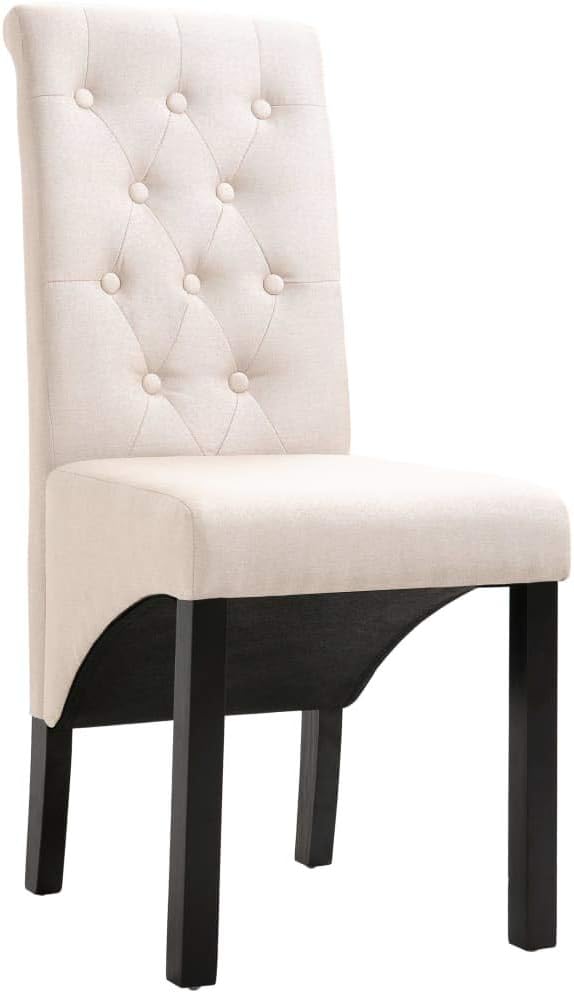 Set of 2 Cream Fabric Dining Chairs with Rubber Wood Frame, Ergonomic Design for Comfortable Seating in Dining Room Kitchen and Accent Use