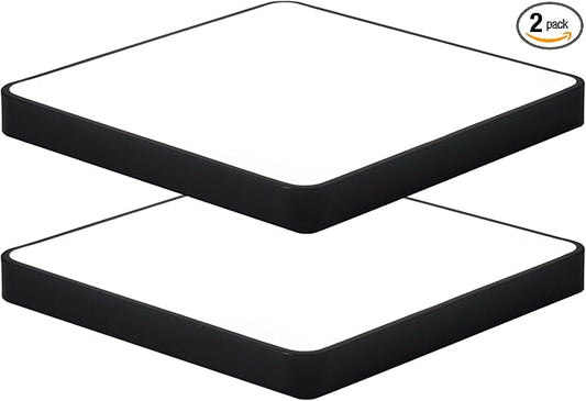 Ganeed 12 Inch 24W Flush Mount Square LED Ceiling Light, 6500K Cool White Flush Mount Light Fixture, 1440LM Bright Flat Ceiling Light Fixtures for Bedroom, Living Room, Hallway (Black-2 Pack)