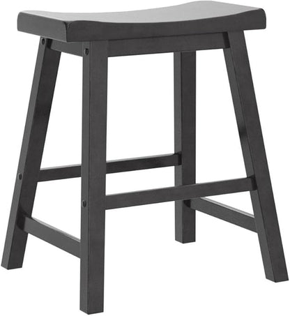 Lexicon Victoria Saddle Solid Wood Table Height Stool Set of 2 - Saddle Kitchen Stool Dining Height Stools for Dining, Armless Chair Seating, Perfect Casual - 17.5" Black Sand