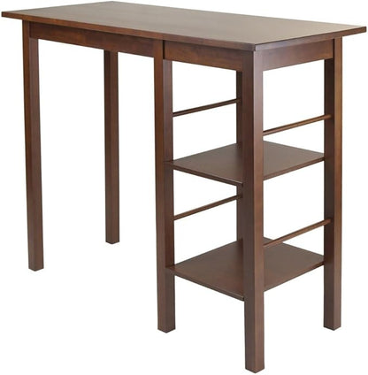 Furnifact Antique Walnut Dining Table with Storage – Small Kitchen Table for 2 – Space-Saving High Top Dinner Table with Side Shelves for Compact Spaces