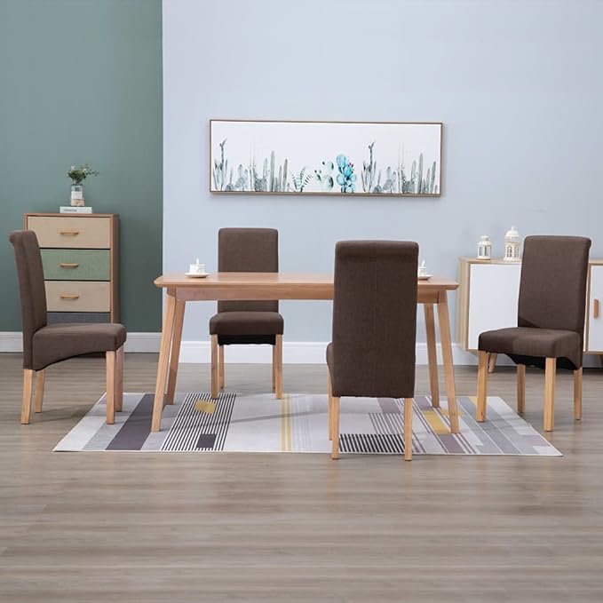 Modern Farmhouse Dining Chairs Set of 4 Brown Fabric Upholstered Wooden Frame Kitchen and Living Room Furniture with Ergonomic Design