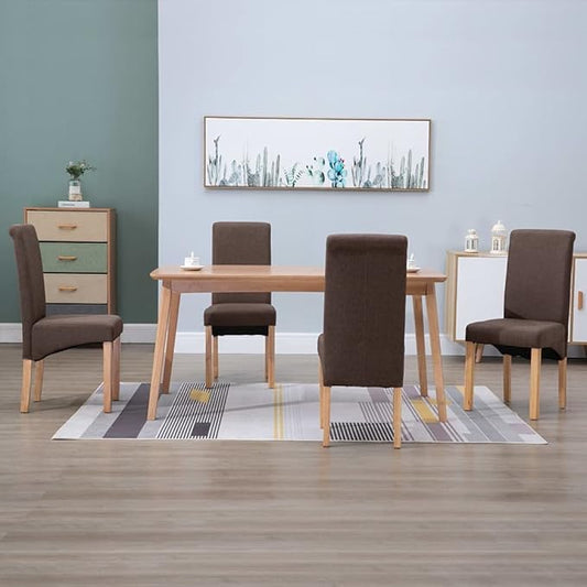 4 Piece Brown Fabric Dining Chairs Set with Wood Frame, Modern Farmhouse Style Comfortable Seating for Dining Room Kitchen
