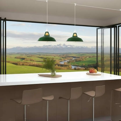 Plug in Pendant Light, 13.1FT Hanging Light with Plug in Cord and On/Off Switch, Industrial Green Barn Metal Shade Pendant Light for Kitchen Island, Dining Room, Bar, Cafe, Living Room, Green