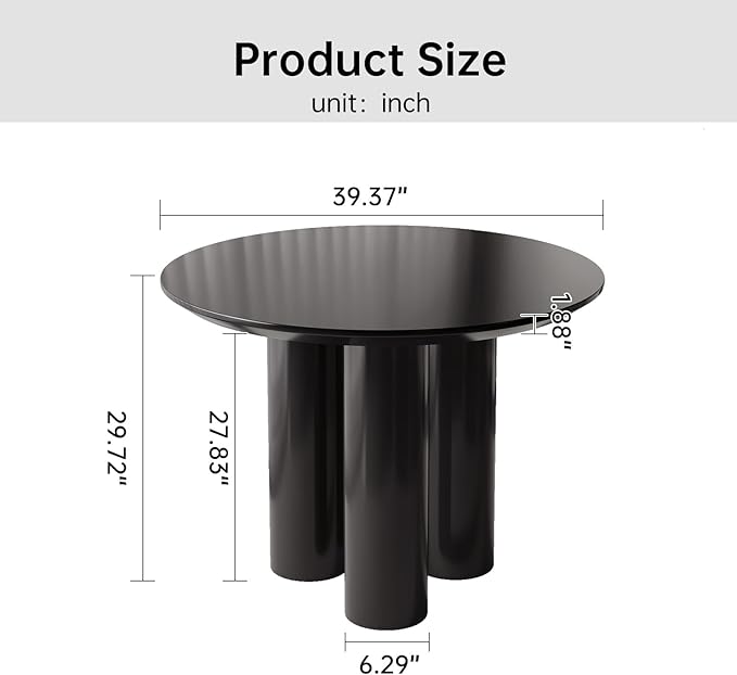 Miuuod 39.37in Round Dining Table for 4-6 People,Single Kitchen & Dining Room Table,Sofa Table with Stable Leg Base,Large Center Coffee Desk for Living Room Black