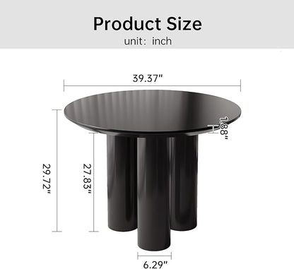 Miuuod 39.37in Round Dining Table for 4-6 People,Single Kitchen & Dining Room Table,Sofa Table with Stable Leg Base,Large Center Coffee Desk for Living Room Black