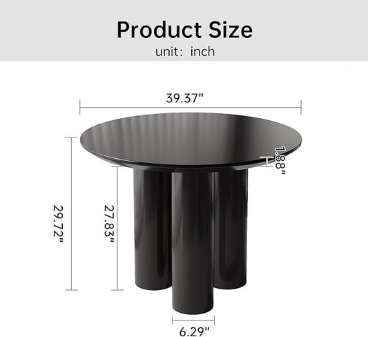 Miuuod 39.37in Round Dining Table for 4-6 People,Single Kitchen & Dining Room Table,Sofa Table with Stable Leg Base,Large Center Coffee Desk for Living Room Black