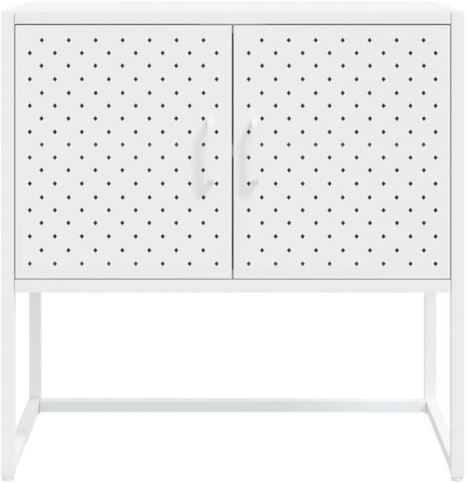 White Steel Sideboard, Rectangular Modern Buffet Cabinet, Lacquered Finish, 2-Door Storage, Adjustable Levelers, for Living Room, Dining Room Kitchen Furniture