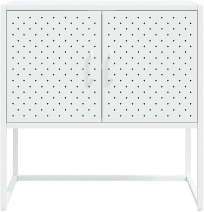 White Steel Sideboard, Rectangular Modern Buffet Cabinet, Lacquered Finish, 2-Door Storage, Adjustable Levelers, for Living Room, Dining Room Kitchen Furniture