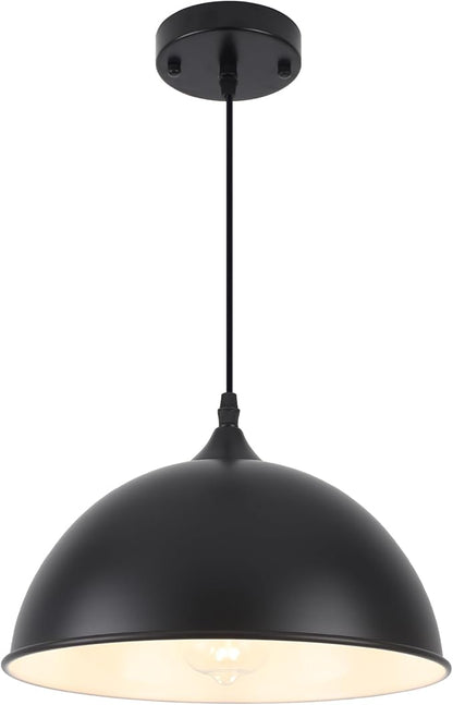 Black Farmhouse Pendant Light with Adjustable Cord - 11.8 Inch Dome Pendant for Kitchen Island, Dining Room, Bar, Foyer, Hallway