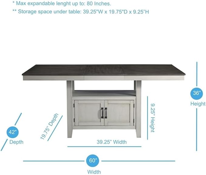 BOWERY HILL 7-Piece Wood Dining Room Table Set, Stone Gray and Charcoal Finish, 80 in Extendable Table with Storage, Faux Leather Upholstered Chairs, Transitional Style for Kitchen or Dining Room