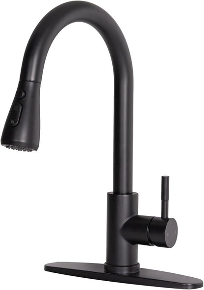 HOTIS Black Kitchen Faucet, Single Handle Matte Black Kitchen Faucets with Pull Down Sprayer, Stainless Steel Suitable for 1 or 3 Hole Sinks for Farmhouse, RV, Laundry, Bar, HT-KYT010B-D-new