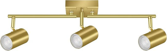 BoostArea 3 Light Track Lighting Fixtures Ceiling, Gold Kitchen Lighting Fixtures Ceiling, LED Track Lighting Kit, Rotatable Light Heads, Modern Track Lights for Kitchen/Living Room/Hallway, No Bulb