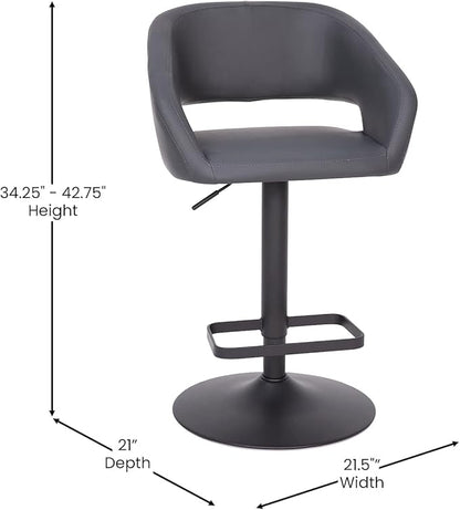 Flash Furniture Erik Comfortable & Stylish Contemporary Barstool with Rounded Mid-Back and Foot Rest, Adjustable Height - Gray Fabric with Black Base
