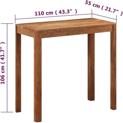 Bar Table Honey Solid Acacia Wood 43.3x21.7x41.7 in Dining Room Kitchen Island Style High Top Rectangular Counter Table for Living Space Bar Area