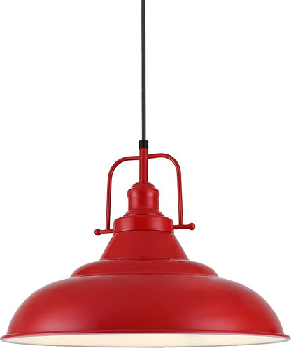 Red Pendant Light, 16 Inch Large Industrial Pendant Lights, Matte Red Pendant Lights Kitchen Island, Vintage Farmhouse Pendant Light for Kitchen Island, Dining Room, Hallway (1 Pack)