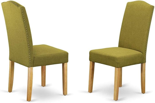 East West Furniture ENP4B08 Encinal Parson Kitchen Chairs - Nailhead Linen Fabric Padded Dining Chairs, Set of 2, Oak