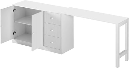 JIJIWANG 89.7'' Wooden Sideboard with Extendable Table,Multifunctional Storage Kitchen Island with 2 Doors and 3 Drawers,for Living Room,Study,Foyer and Kitchen, White