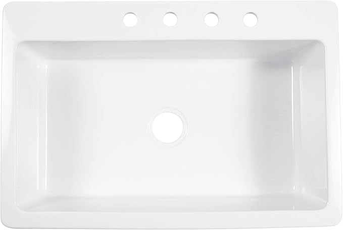 Sinkology Jackson 33 Inch White Fireclay Drop-In Kitchen Sink, Single Bowl, 4 Faucet Holes, Fits 36 Inch Cabinet, Surefire Finish