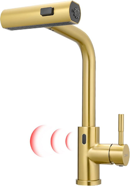 GIMILI Gold Touchless Kitchen Faucet with Pull Down Sprayer, 15” Hight Single Hole Handle Kitchen Sink Faucets