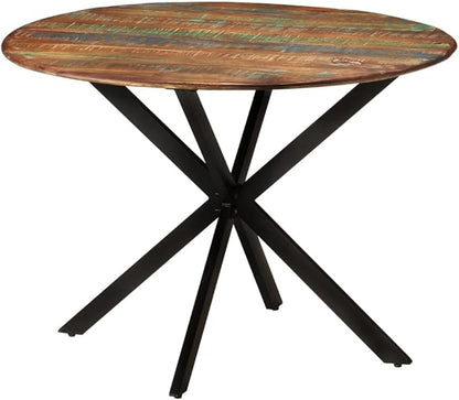 Round Dining Table, Solid Reclaimed Wood, Painted Finish for Kitchen and Small Dining Spaces, Industrial Style Comedor Furniture