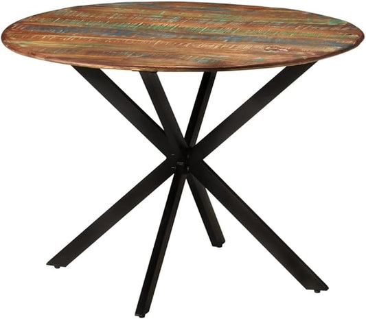 Round Dining Table, Solid Reclaimed Wood, Painted Finish for Kitchen and Small Dining Spaces, Industrial Style Comedor Furniture