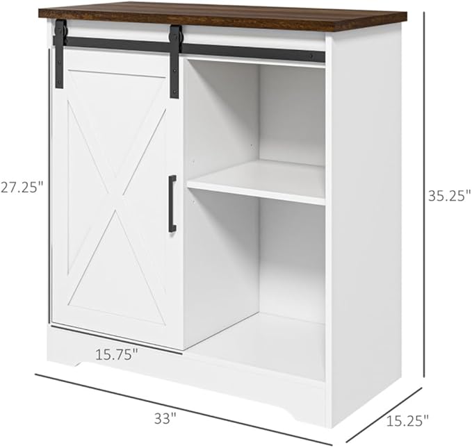 Farmhouse Kitchen Sideboard Buffet Cabinet, 33'' Kitchen Storage Island with Drawer and Adjustable Shelf, Cupboard Liquor Pantry for Kitchen, Dining Living Room