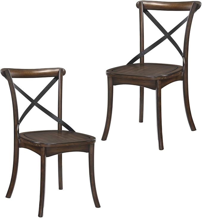 JUSTONE Set of 2 Cross Back Chair, Dining Chair Furniture 2-Pack, Sturdy X-Back Chair Wooden Chairs for Kitchen, Dining Room- Dark Oak & Black