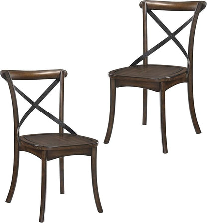 JUSTONE Set of 2 Cross Back Chair, Dining Chair Furniture 2-Pack, Sturdy X-Back Chair Wooden Chairs for Kitchen, Dining Room- Dark Oak & Black
