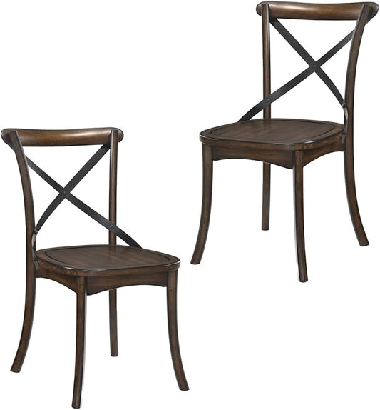 JUSTONE Set of 2 Cross Back Chair, Dining Chair Furniture 2-Pack, Sturdy X-Back Chair Wooden Chairs for Kitchen, Dining Room- Dark Oak & Black