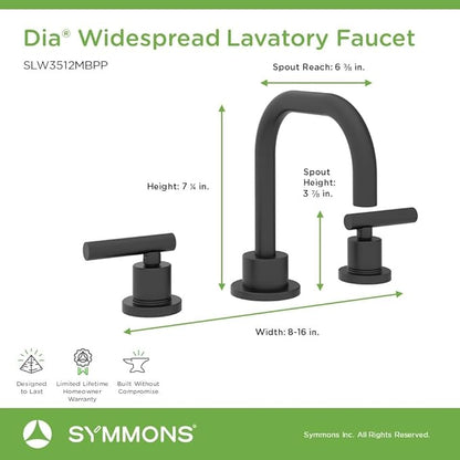Symmons Dia Widespread Two-Handle Bathroom Faucet with Push Pop Drain Assembly in Matte Black (1.0 GPM), Large