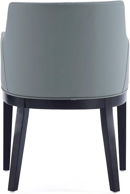 Manhattan Comfort Gansevoort Modern Faux Leather Dining Chair with Arms, Leatherette Upholstery on Solid Beech Wood Frame, Accent Furniture for Kitchen Table or Office, Set of 2, Pewter