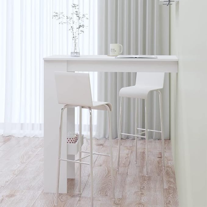 White Wall Bar Table, Engineered Wood, 17.7x40.2x40.7 Inch, Space Saving Dining Room Table, Modern Kitchen Table for 4 People