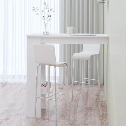Wall Bar Table White 40.2" Rectangular Kitchen High Top Table Foldable Dining Table for Small Spaces with Built-in Shelves Modern Engineered Wood Matte Finish