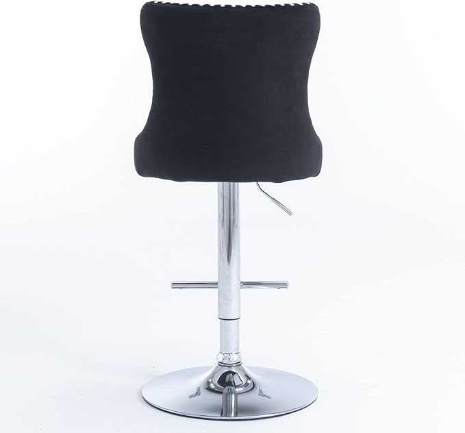 Furniture,Swivel Velvet Adjusatble Seat Height from 25 33 Inch, Modern Upholstered Chrome Base Bar Stools with Backs Comfortable Tufted for Home Pub and Kitchen Island（Black,Set of 2）