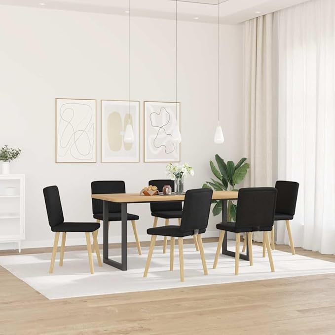 6-Piece Black Fabric Dining Chairs Set with Metal Frame and Thick Foam Seating, Modern Farmhouse Kitchen Chairs for Dining Room Living Room and Home Decor
