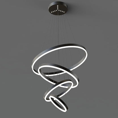 Modern LED Pendant Light, Black 4 Ring Circular Chandelier Fixture, Adjustable Height Circular Entrance Pendant Light, Suitable for Restaurants, Kitchens, Islands, Living Rooms, Cafes, Etc. (4000K)
