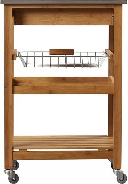 Boraam Aya Bamboo Kitchen Cart with Stainless Steel Top