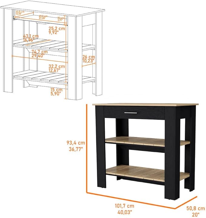 GOWE Brooklyn 40 Kitchen Island, Two Shelves, One Drawer