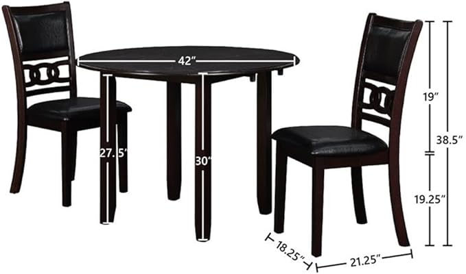New Classic Furniture Gia 3-Piece Drop Leaf Dining Table Set with 2 Chairs, 42-Inch, Ebony
