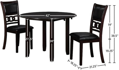 New Classic Furniture Gia 3-Piece Drop Leaf Dining Table Set with 2 Chairs, 42-Inch, Ebony