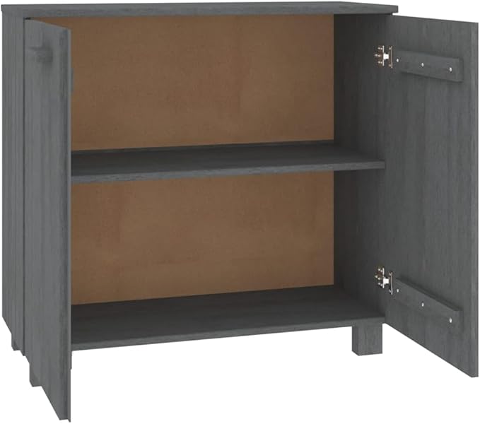 Dark Grey Sideboard 33.5"x31.5"x13.8" Solid Pine Wood Buffet Cabinet with 2 Doors Ample Shelves Rustic Coffee Bar Storage for Living Room Dining Kitchen Entryway