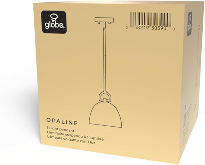 Globe Electric 1-Light Pendant Light, Matte Black, White Opal Glass Shade, Modern Transitional Ceiling Light for Kitchen, Dining, or Hallway