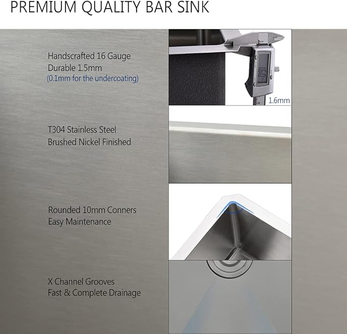 13 x 15 Inch Small Undermount Bar Sink Stainless Steel RV Sink 16 Gauge Single Bowl Wet Bar Kitchen Prep Sink