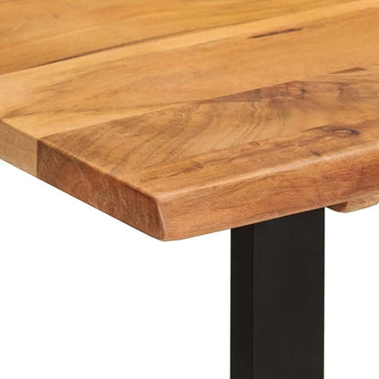 Natural Acacia Wood Small Dining Table with Black Iron Legs, Rectangular 43.3 x 19.7 in for 4 People, Modern Industrial Design Kitchen and Dining Room Furniture