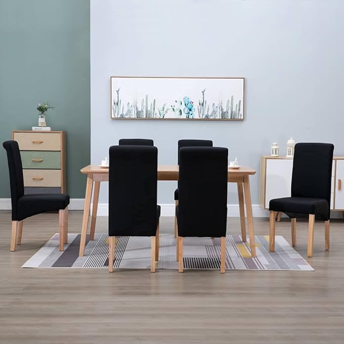 Modern Dining Chairs Set of 6 Black Fabric and Wood Frame for Kitchen Living Room, Comfortable Farmhouse Style Accent Chairs with Sturdy Construction