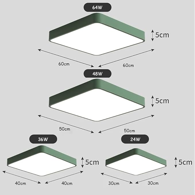 LED Modern Square Recessed Ceiling Lights, 12 Inch, 24W 3000K-6000K Dimmable, Green Close to Ceiling Flush Mount for Living Room & Bedroom